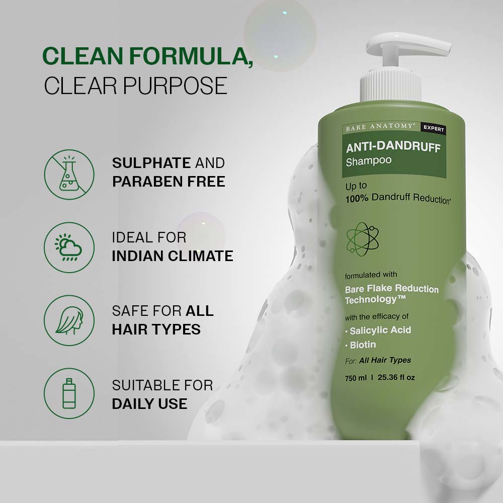 Bare Anatomy Expert Anti-Dandruff Shampoo | Up to 100% Dandruff Reduction | Targets Oily Scalp and Sheds Dry Flakes | 25.5 Ounce