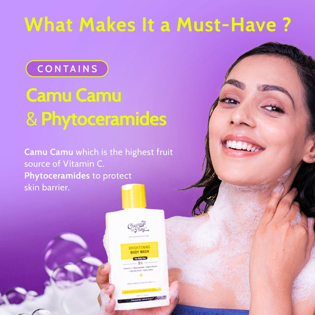 Chemist at Play Brightening Body Wash | Glowing Skin Vitamin C Bodywash | Helps to Reduce Fades Dark Spots, Evens out Skin Tone | Alpha Arbutin | 30X Vitamin C | For Women & Men | 15.9 Fl oz