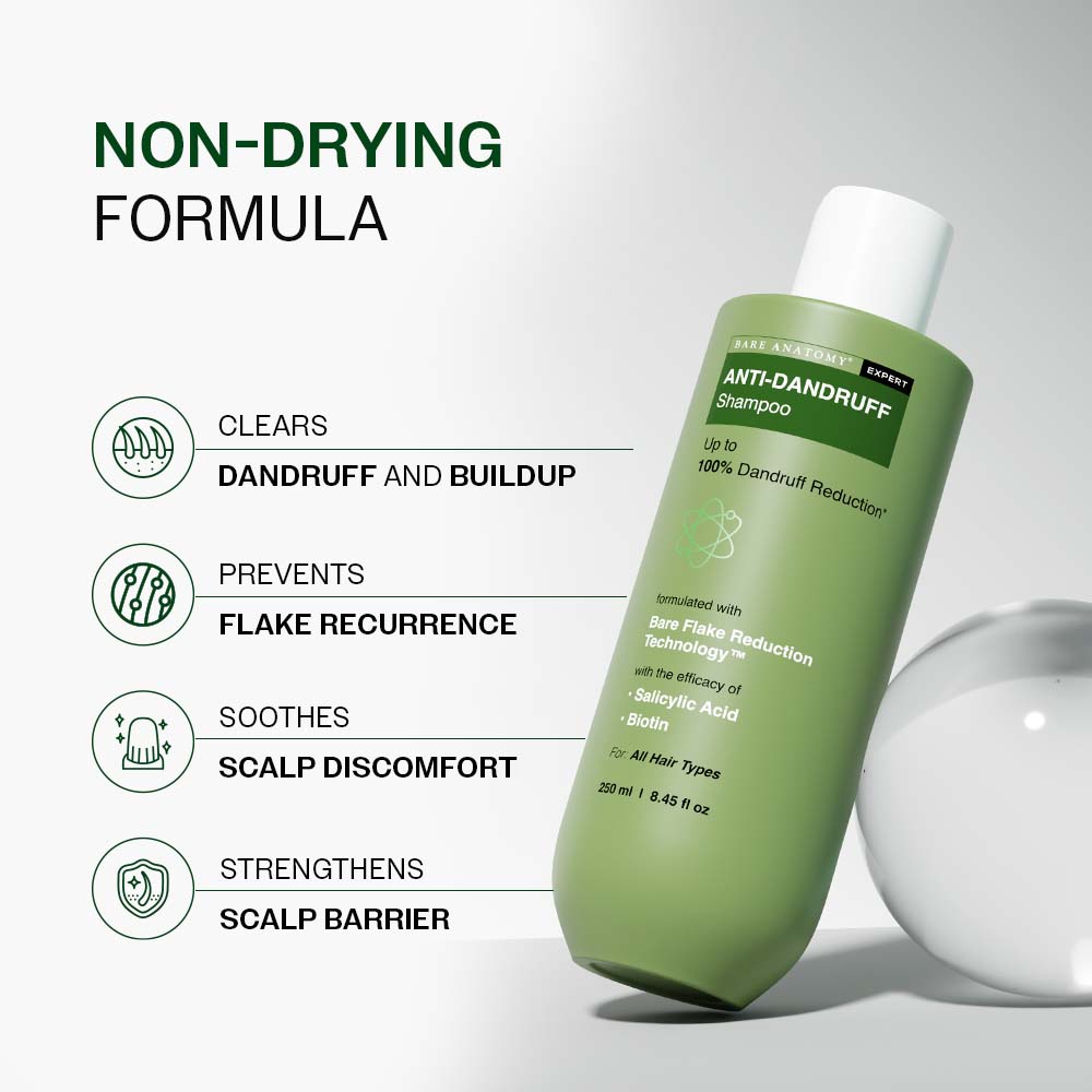 Bare Anatomy Expert Anti-Dandruff Shampoo Targets Oily Scalp And Sheds Dry Flakes Clears away dandruff flakes Relieves from excessive oil 8.4 Ounce